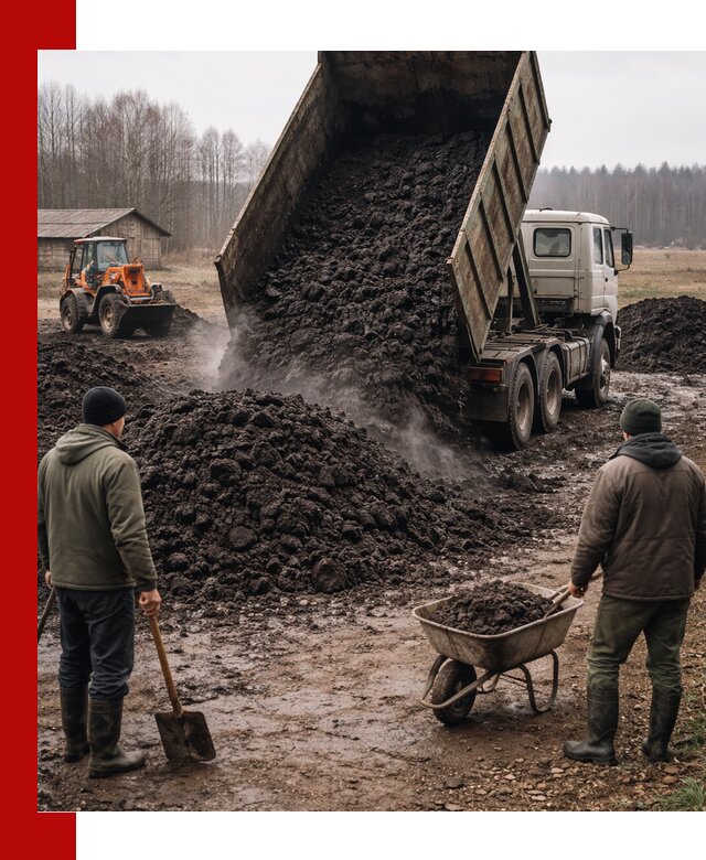 Доставка низинного торфа с разгрузкой и доставкой в Лянторе