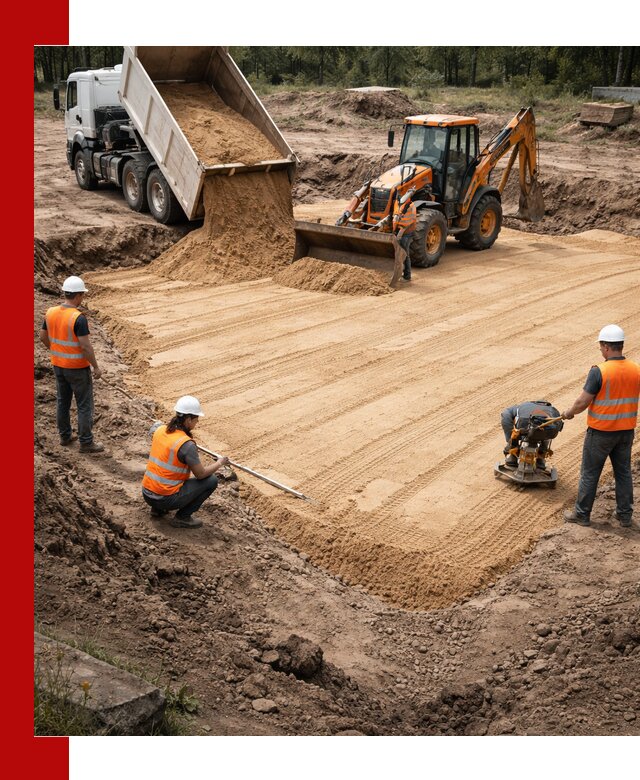 Устройство песчаной подушки для фундаментов и дорог в Лянторе